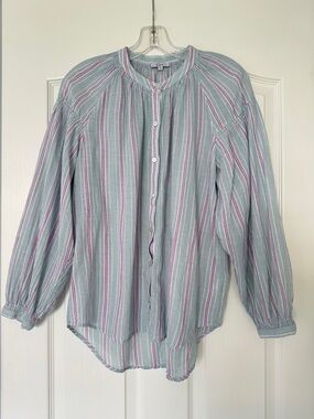 Rails Striped Button-Front Blouse in Light Blue and Pink
